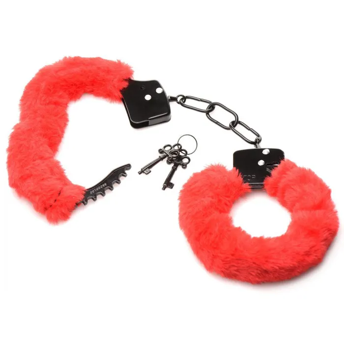 XR Brands Master Series Vibrators Cuffed in Fur Furry Handcuffs Red XR Brands Master Series Vibrators Cuffed in Fur Furry Handcuffs Red