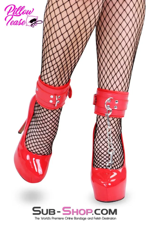 0832DL Red Fur Lined Ankle Bondage Cuffs with Chain MEGA Deal Idea Restraints